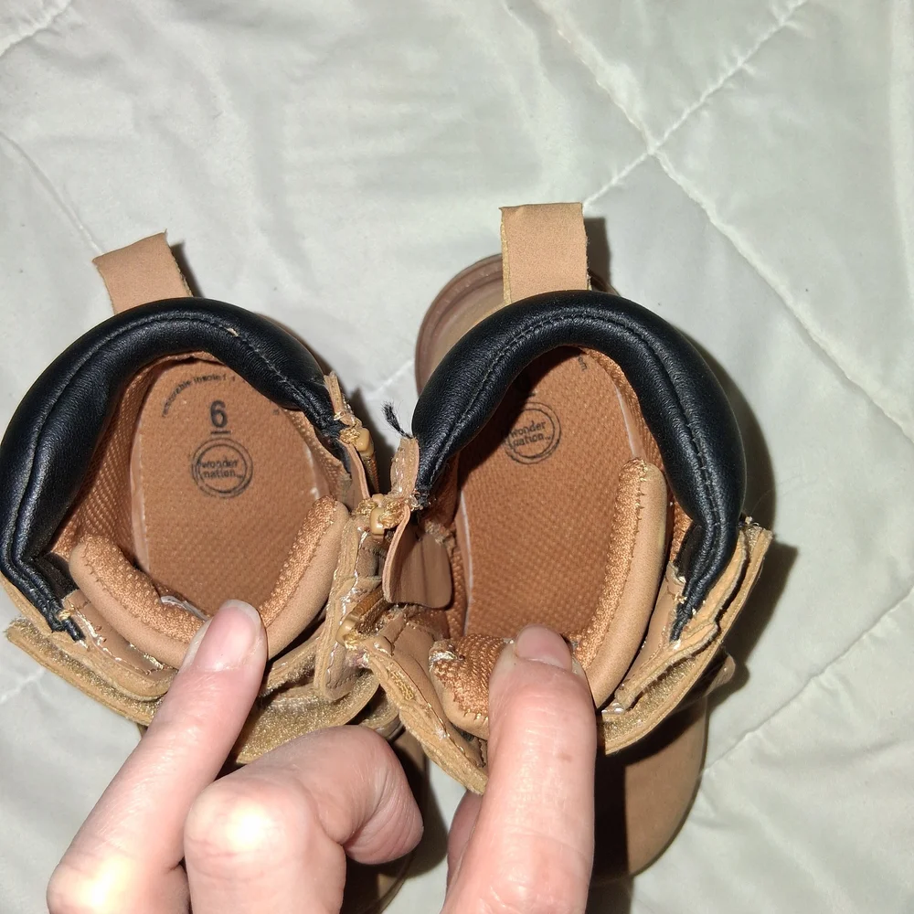 wonder nation Tan Double-Velcro Ankle Boots for Kids